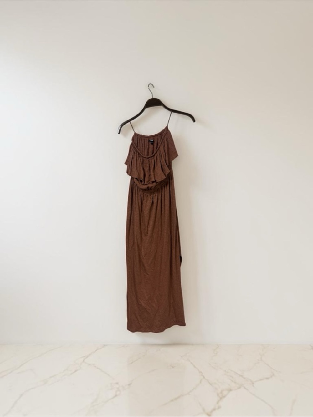 Express Chocolate-Brown  Sleeveless Ruffle Maxi Dress